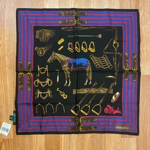 Rare Polo Ralph Lauren EQUESTRIAN Silk Scarf, Size is 19”.